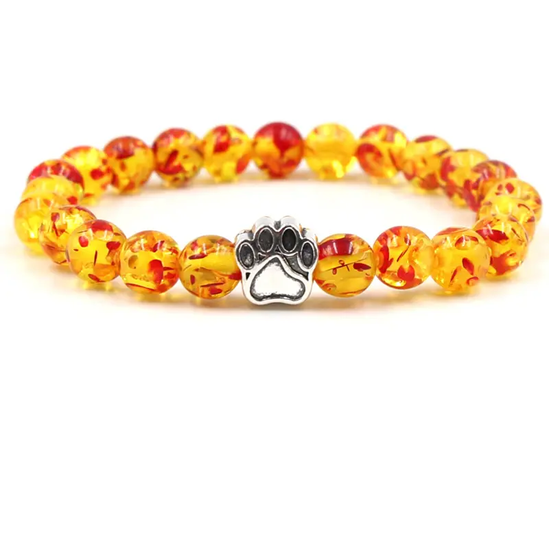 Natural Stone Beads Bracelets Dog Cat Footprint Paw Charms Bracelet 